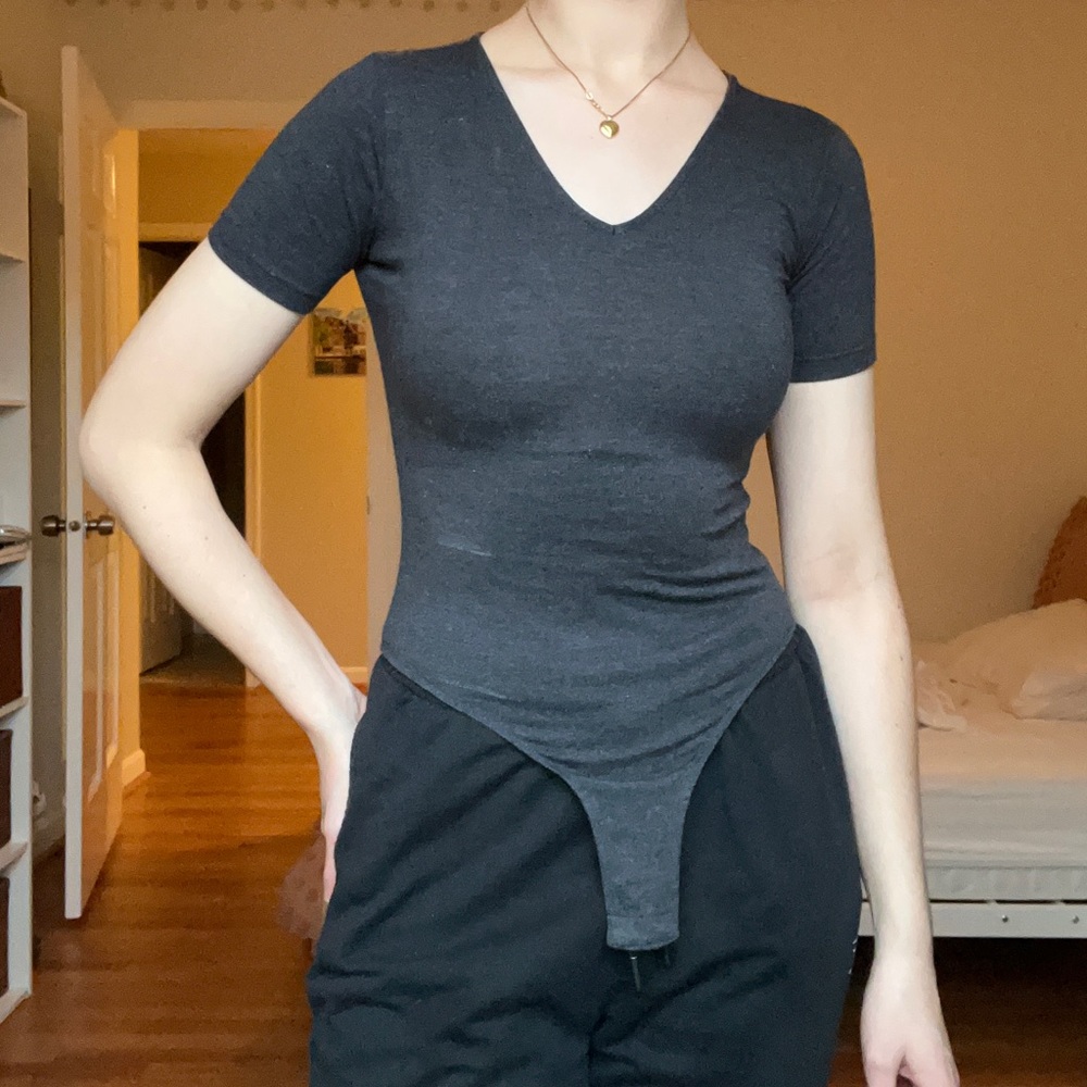 Item: Charcoal V-neck bodysuit